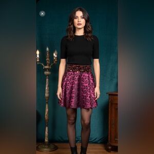 NWOT handcrafted mini magenta skirt satin with waist band rhinestone